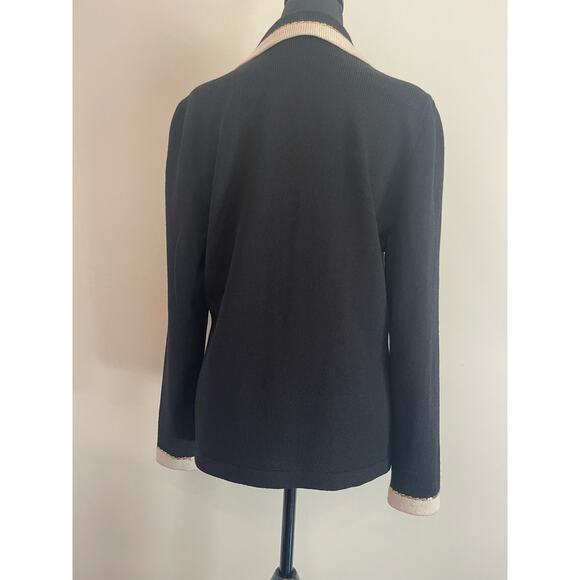 J.S.S knit wear jacket blazer small black cream wool blend button up classic - Picture 5 of 12
